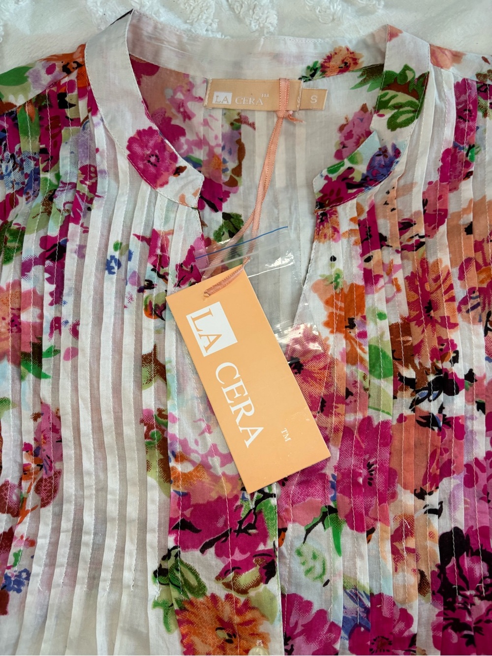 La Cera Floral Pintuck Dress with Pink & Coral Flowers - Picture 2 of 16